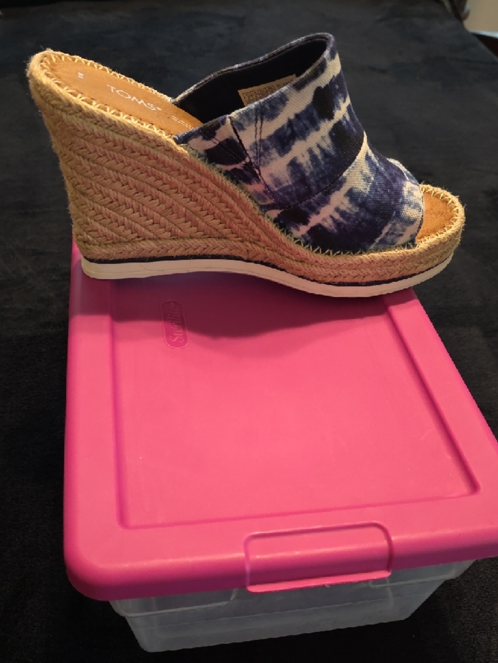 TOMS Blue and White Tie-Dye Espadrille Slide Wedge - Picture 2 of 5
